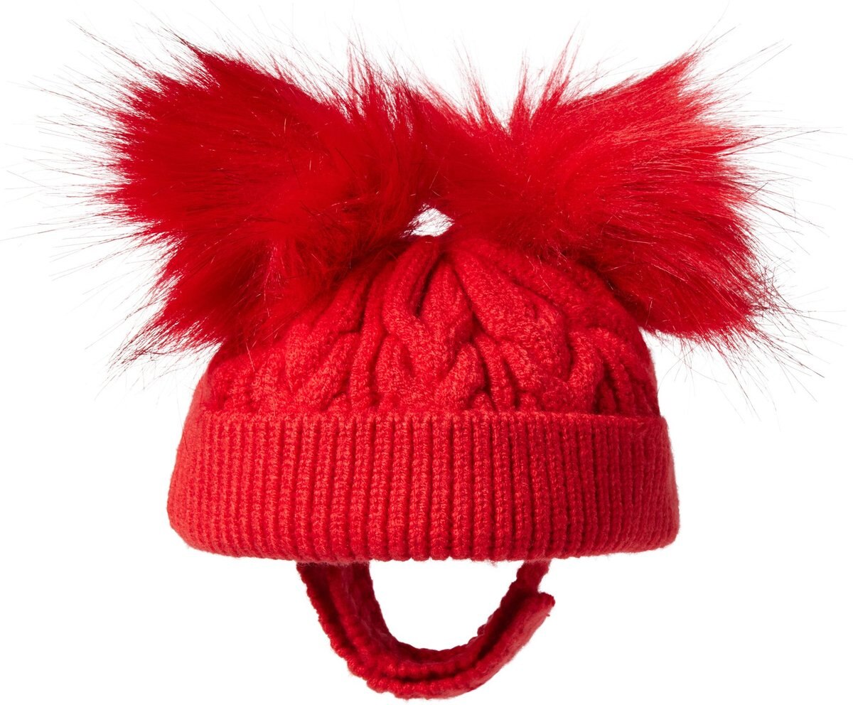 Frisco Cable Knit Dog & Cat Hat with Pom Poms