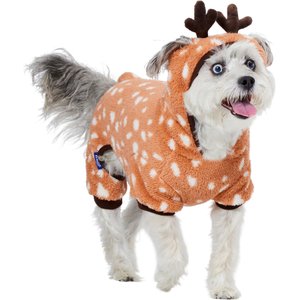 Frisco Reindeer Dog & Cat Hooded Plush Fleece PJs, Medium