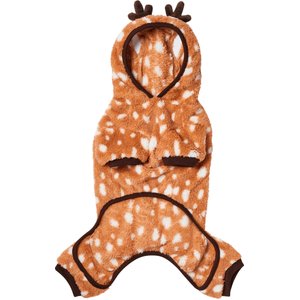 Frisco Reindeer Dog & Cat Hooded Plush Fleece PJs, Medium