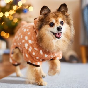 Frisco Reindeer Dog & Cat Hooded Plush Fleece PJs, Medium