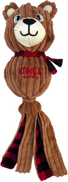 KONG Holiday Wubba Corduroy Bear Dog Toy, Brown, Large, 1 count