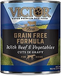 VICTOR Beef & Vegetables Stew Cuts in Gravy Grain-Free Canned Dog Food, 13.2-oz, case of 12
