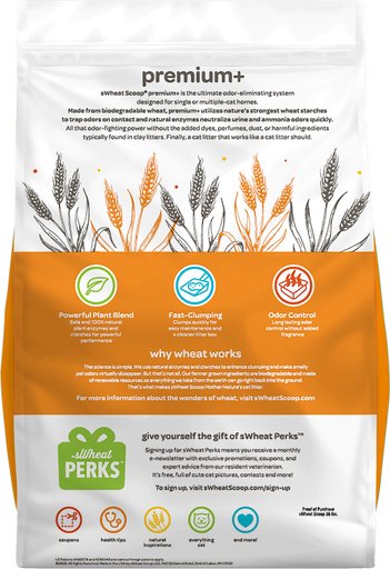 sWheat Scoop Premium+ Unscented Natural Clumping Wheat Cat Litter, 36-lb bag