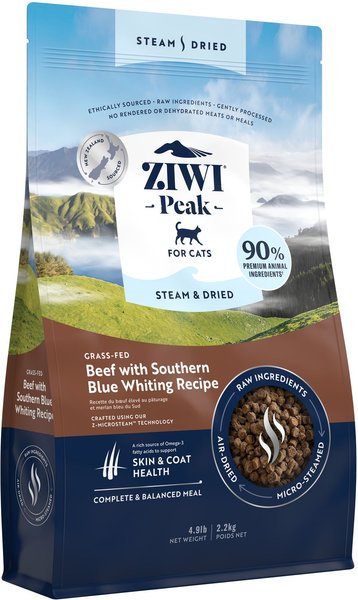 ZIWI Peak Steam Dried Beef with Southern Blue Whiting Recipe Cat