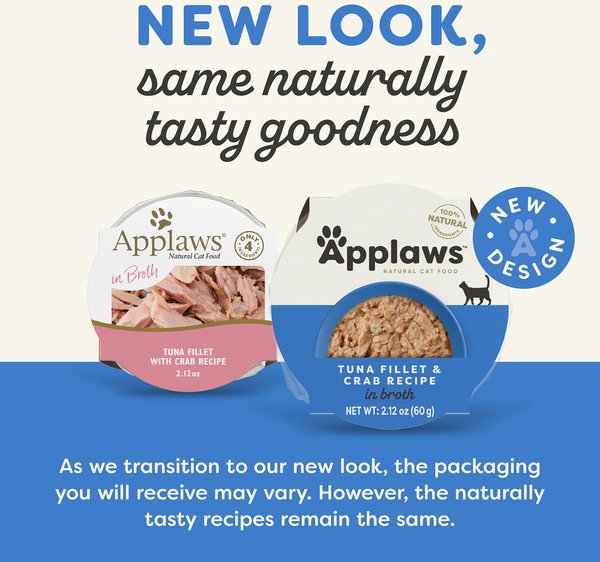 Applaws Tuna Fillet & Crab Recipe in Broth Wet Cat Food, 2.12-oz cup, case of 10
