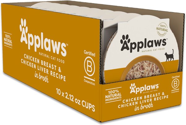 Applaws Chicken Breast & Chicken Liver Recipe in Broth Wet Cat Food, 2.12-oz cup, case of 10