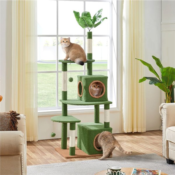 YAHEETECH 59in Green Leaves Plush Cat Tree
