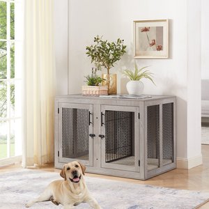 UNIPAWS Furniture Style Dog Crate with Optional Divider, Weathered Grey ...