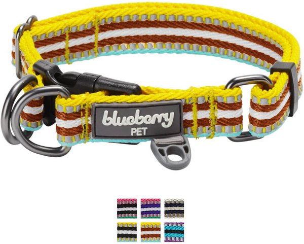 Blueberry Pet 3M Multi-Colored Stripe Polyester Reflective Dog Collar, Yellow & Brown, Small: 12 to 16-in neck, 5/8-in wide slide 1 of 7