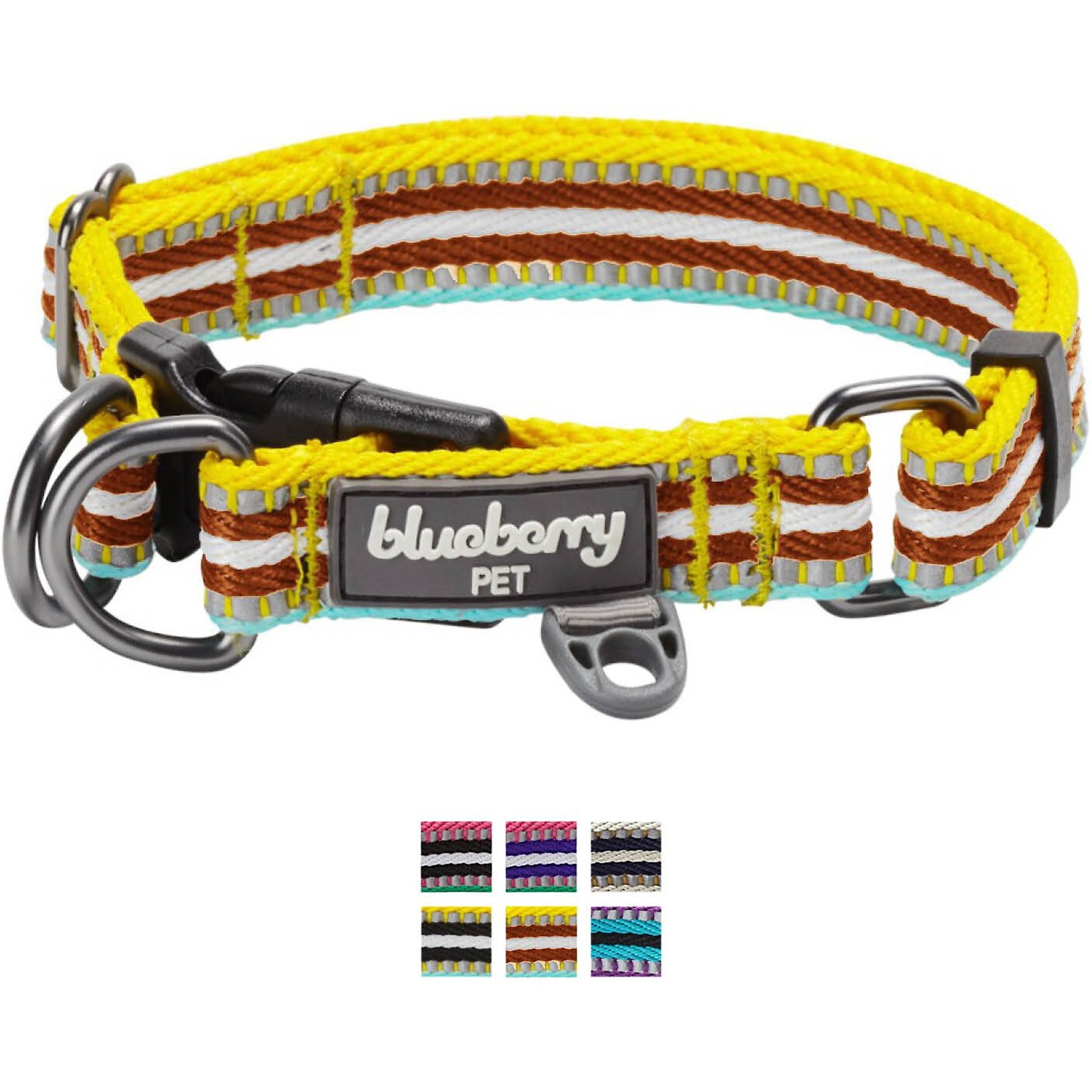 BLUEBERRY PET 3M Multi Colored Stripe Polyester Reflective Dog Collar Olive Blue Gray Small 12 to 16 in neck 5 8 in wide Chewy