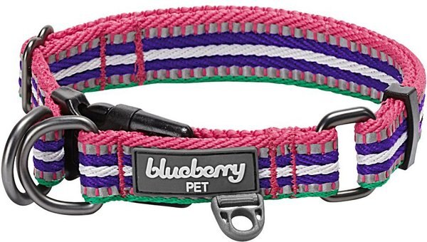 Blueberry Pet 3M Multi-Colored Stripe Polyester Reflective Dog Collar, Bright Pink & Orchid, Large: 18 to 26-in neck, 1-in wide slide 1 of 7
