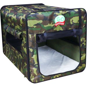 Go Pet Club Collapsible Single Door Soft-Sided Dog & Cat Crate, Green Camo, Large: 32 inch