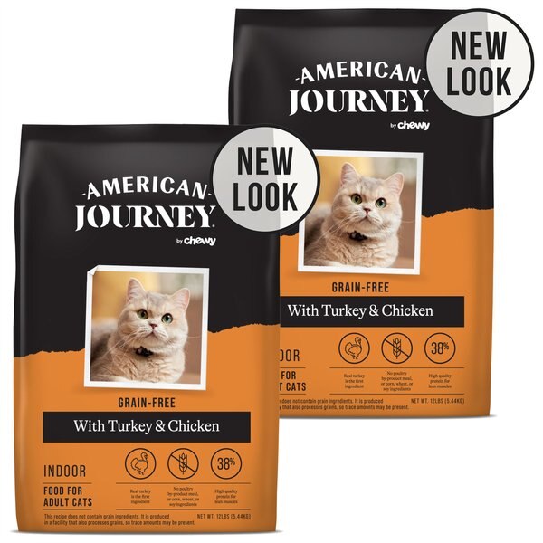 AMERICAN JOURNEY Indoor Recipe with Turkey & Chicken GrainFree Dry Cat Food, 12lb bag, bundle