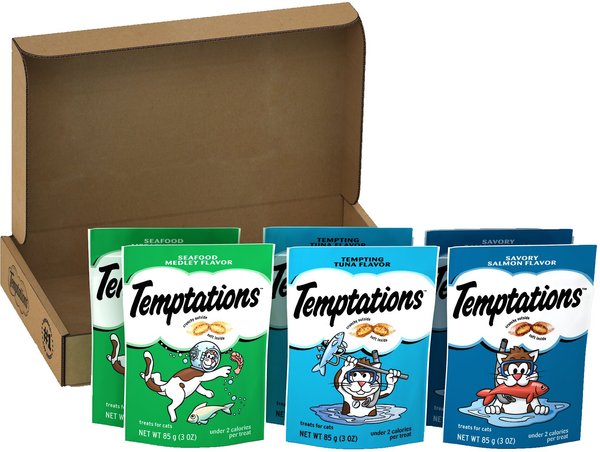 Temptations Classic Seafood Lovers Variety Pack Soft & Crunchy Cat Treats, 3-oz bag, case of 6 slide 1 of 9