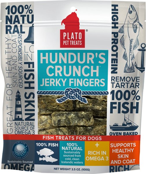 Plato Hundur's Crunch Fish Jerky Fingers Dog Treats, 3.5-oz slide 1 of 6