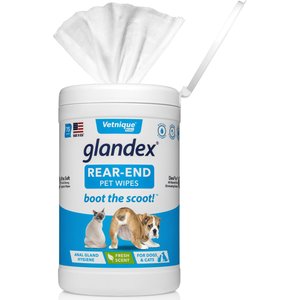 Vetnique Labs Glandex Wipes Rear End Anal Gland Cleansing & Deodorizing Hygienic Rear End Boot the Scoot Dog & Cat Wipes, 75 count