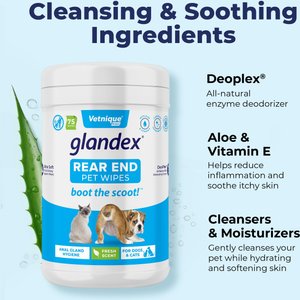 Vetnique Labs Glandex Wipes Rear End Anal Gland Cleansing & Deodorizing Hygienic Rear End Boot the Scoot Dog & Cat Wipes, 75 count
