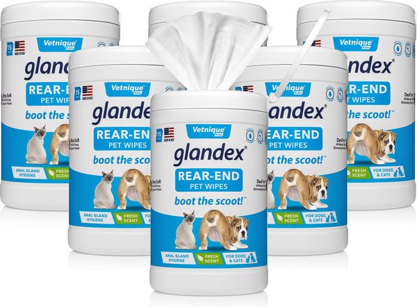 Vetnique Labs Glandex Wipes Cleansing & Deodorizing Anal Gland Hygienic Rear End Dog & Cat Wipes, 75 count, case of 6 slide 1 of 10