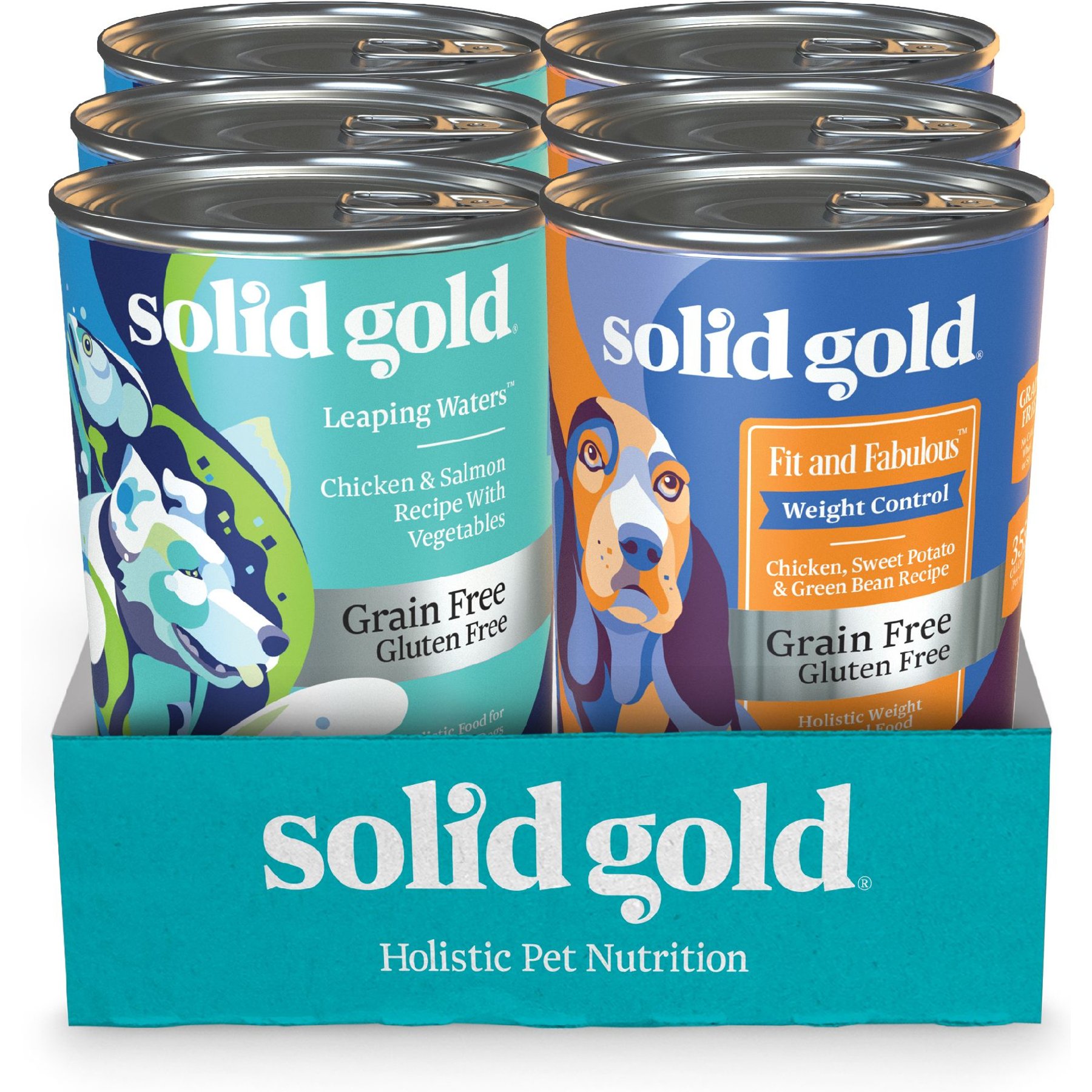 SOLID GOLD Leaping Waters, Fit & Fab Variety Pack Wet Dog Food, 13.2oz can, case of 6