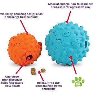 Brightkins Pufferfish Tough & Tumble Treat Dispenser Dog Toy, Large, Blue