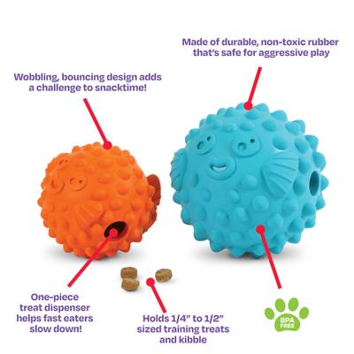 Show full view: Brightkins Pufferfish Tough & Tumble Treat Dispenser Dog Toy, Large, Blue slide 4 of 9