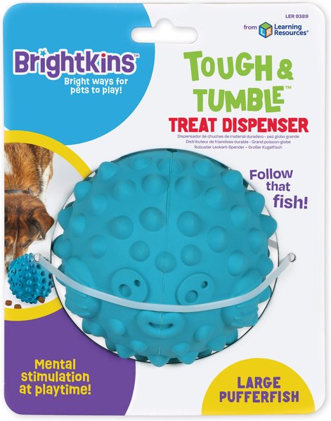 Brightkins Pufferfish Tough & Tumble Treat Dispenser Dog Toy, Large, Blue