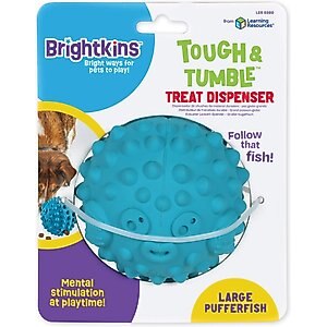 Brightkins Pufferfish Tough & Tumble Treat Dispenser Dog Toy, Large, Blue