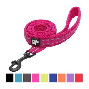 Chai's Choice Premium Outdoor Adventure Padded 3M Polyester Reflective Dog Leash, Fuchsia, 3.6-ft long, 1-in wide