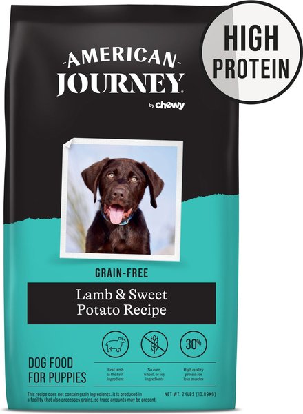 Image showcasing AMERICAN JOURNEY Grain-Free Puppy Lamb & Sweet Potato Recipe Dry Dog ...