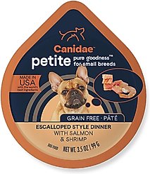 CANIDAE PURE Petite All Stages Small Breed Escalloped Style Dinner with Salmon & Shrimp Wet Dog Food Trays, 3.5-oz, case of 12