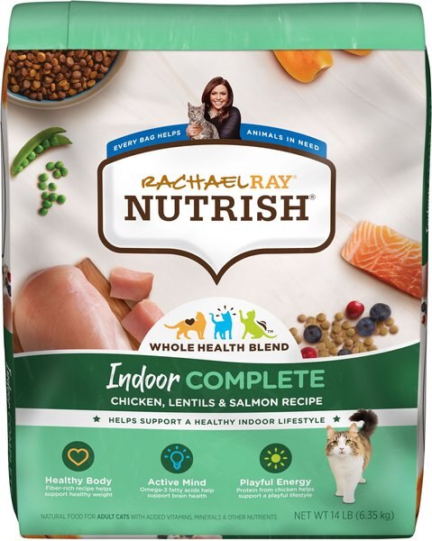 Rachael Ray Nutrish Indoor Complete Chicken with Lentils & Salmon Recipe Natural Dry Cat Food, 14-lb bag slide 1 of 8