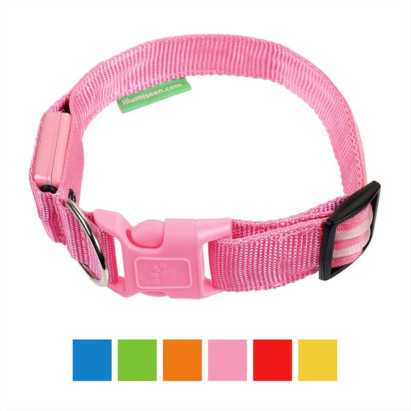 Illumiseen LED USB Rechargeable Nylon Dog Collar, Pink, XX-Small: 8.6 to 11.4-in neck slide 1 of 7