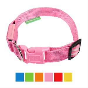 Illumiseen LED USB Rechargeable Nylon Dog Collar, Pink, XX-Small: 8.6 to 11.4-in neck