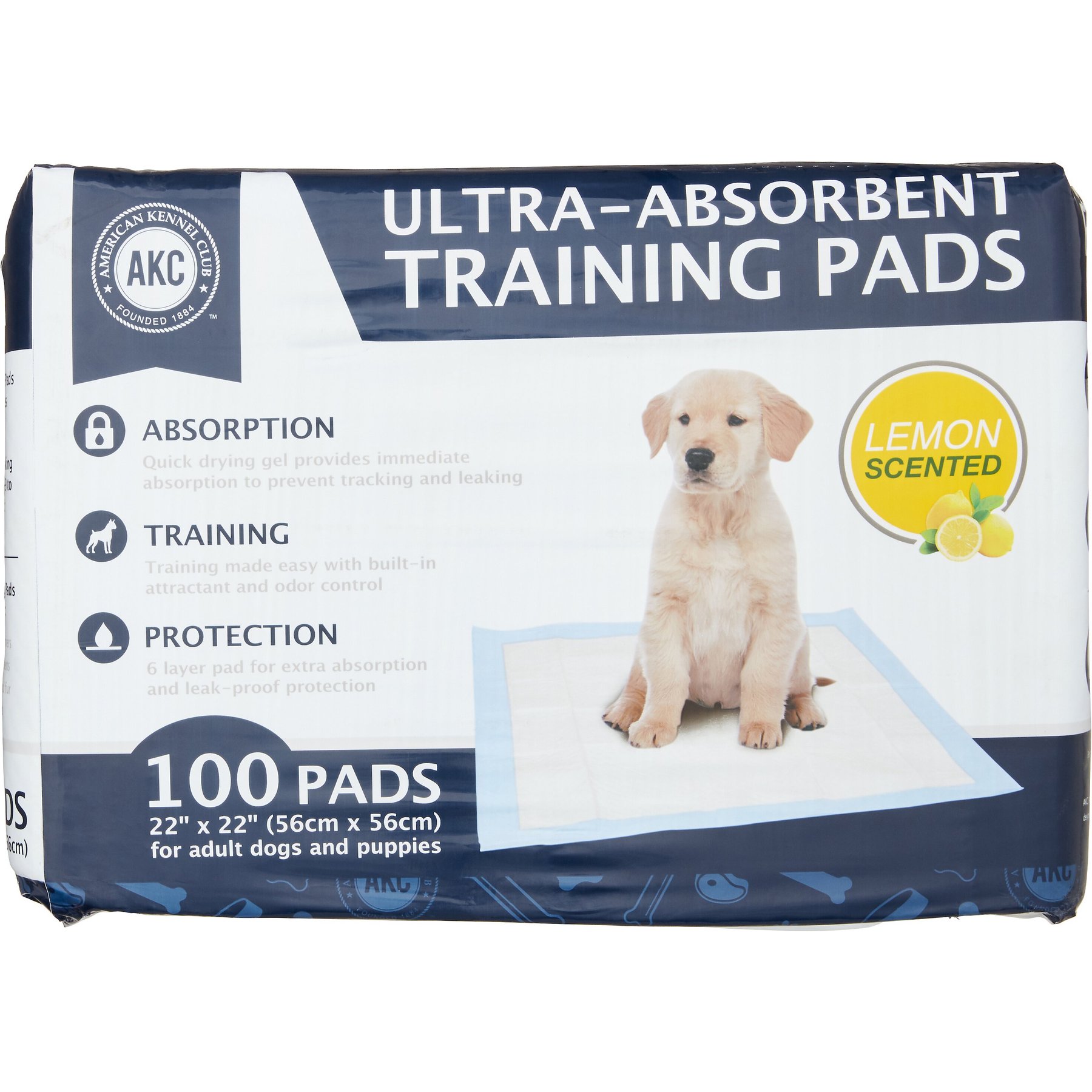 Discontinued AMERICAN KENNEL CLUB AKC Dog Training Pads 22 x 22 in 100 count Lemon Scented Chewy