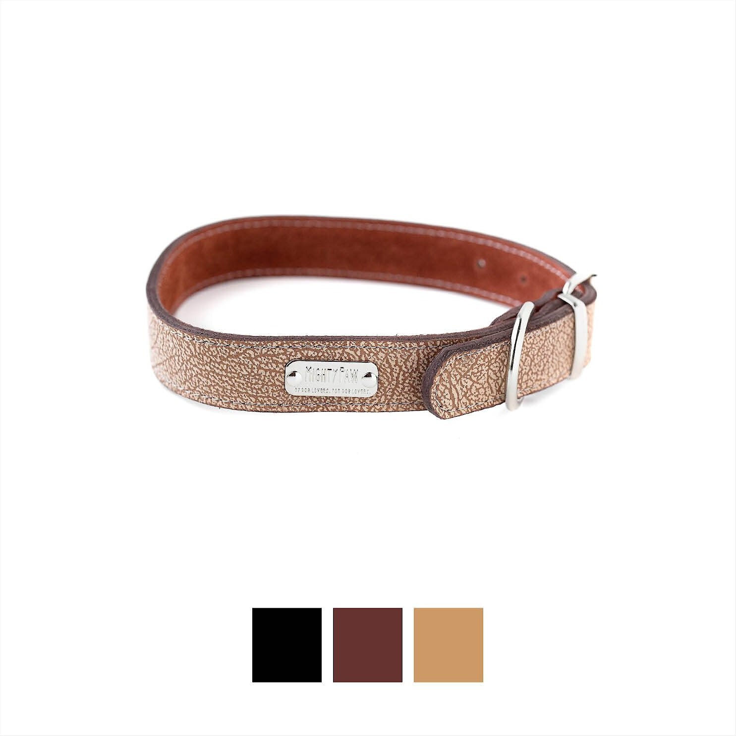 MIGHTY PAW Leather Dog Collar, Light Brown, Medium