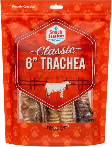 this and that Canine Company Snack Station 6-inch Beef Trachea Single Ingredient Dehydrated Dog Treats, 6 count