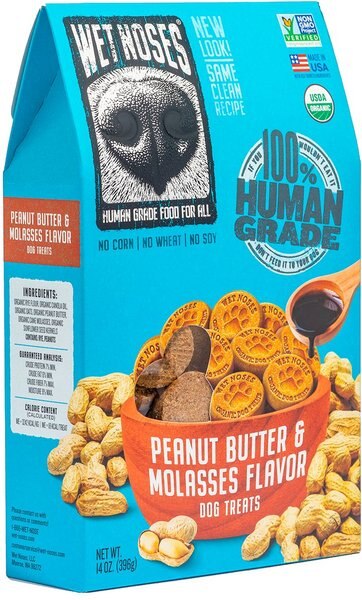 Wet Noses Human Grade Organic Peanut Butter & Molasses Crunchy Dog Treats, 14-oz box
