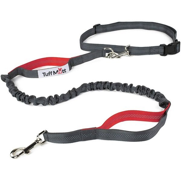 TUFF MUTT HandsFree Bungee Leash, Gray & Coral