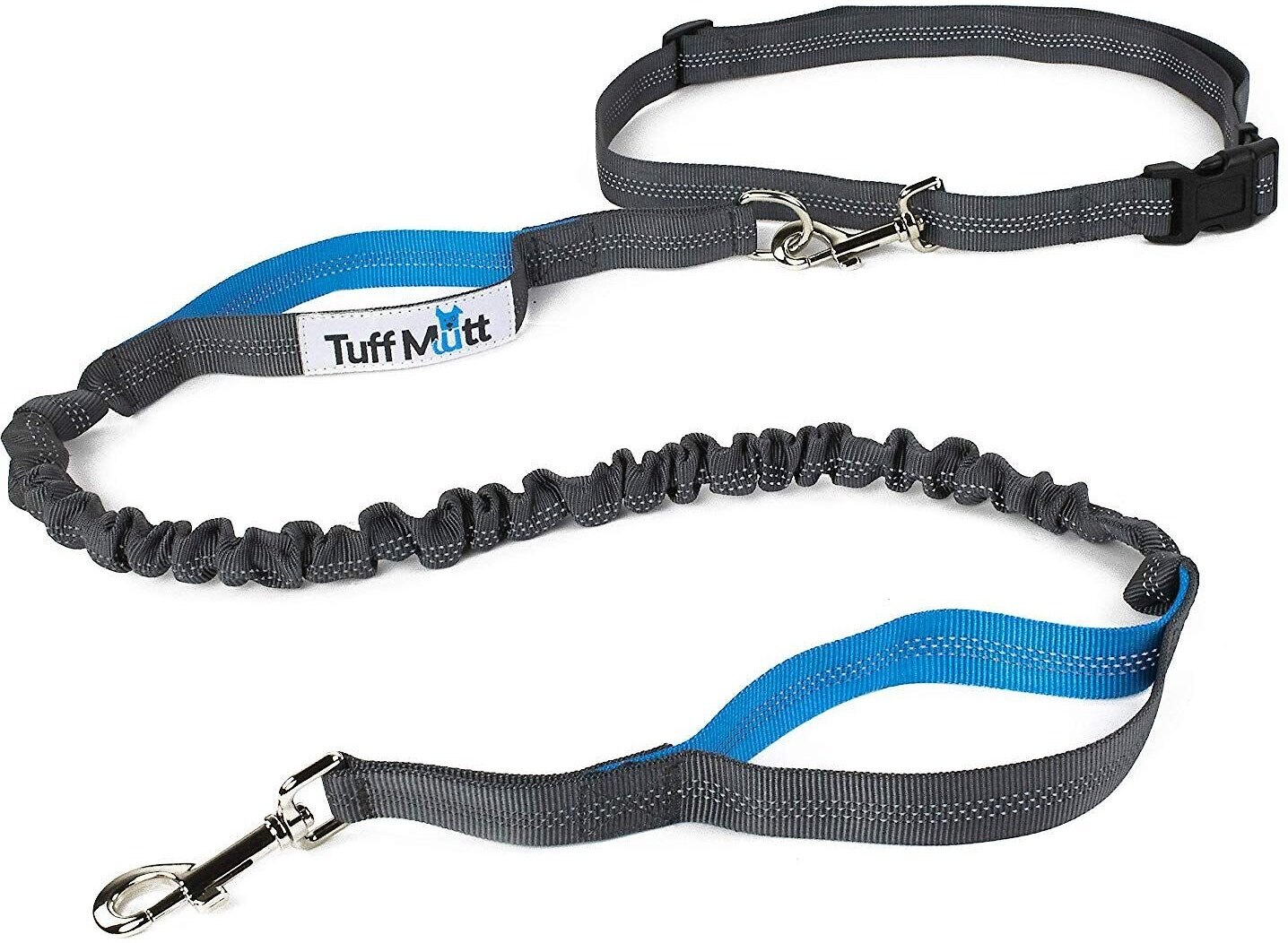 TUFF MUTT HandsFree Bungee Leash, Gray & Blue