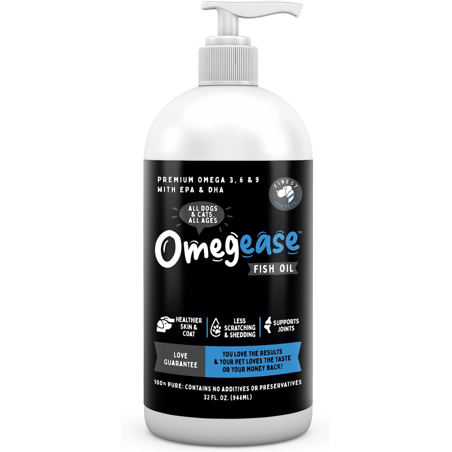 FINEST FOR PETS Omegease Omega Rich Fish Oil Dog Cat Supplement 32 fl oz bottle Chewy