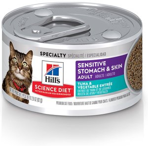 Hill's Science Diet Adult Sensitive Stomach & Skin Tuna & Vegetable Entree Canned Cat Food, 2.9-oz, 24 Pack