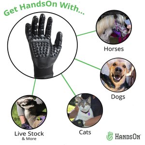 HandsOn All-In-One Pet Bathing & Grooming Gloves, Black, Large