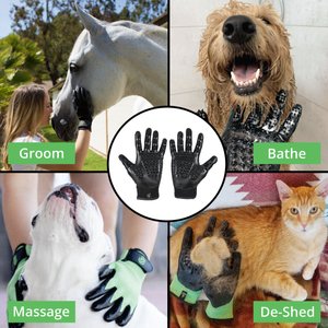 HandsOn All-In-One Pet Bathing & Grooming Gloves, Black, Large