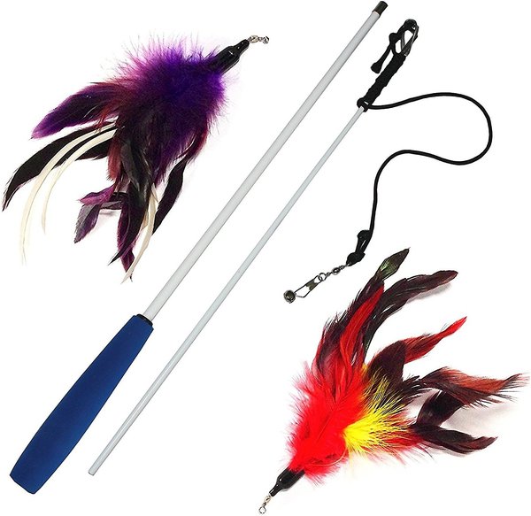 Fun Kitten Toy Cat Feather Wand Teaser Rod Play Pet Ball Toys with 10 Refills 