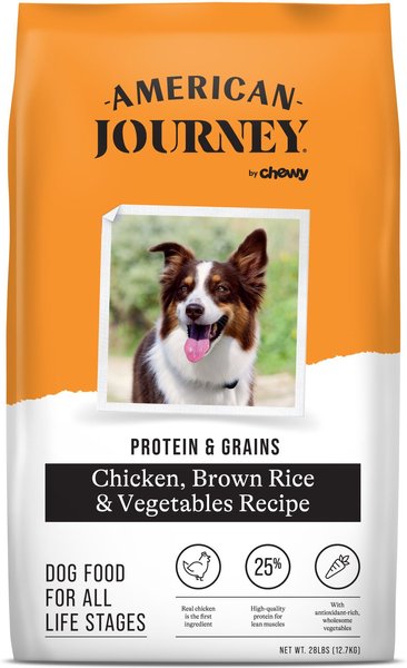 American Journey Protein & Grains Chicken, Brown Rice & Vegetables Recipe Dry Dog Food, 28-lb bag slide 1 of 9