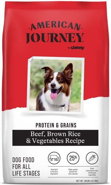 American Journey Protein & Grains Beef, Brown Rice & Vegetables Recipe Dry Dog Food, 28-lb bag slide 1 of 9