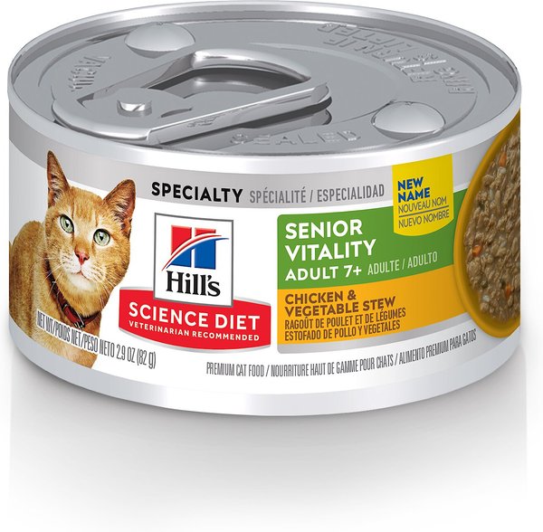 Hill's Science Diet Adult 7+ Senior Vitality Chicken & Vegetable Stew Canned Cat Food, 2.9-oz, case of 24 slide 1 of 9