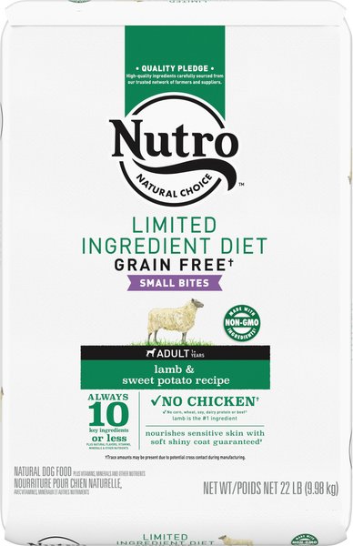 Nutro Limited Ingredient Diet Sensitive Support with Real Lamb & Sweet Potato Grain-Free Small Bites Adult Dry Dog Food, 22-lb bag slide 1 of 10