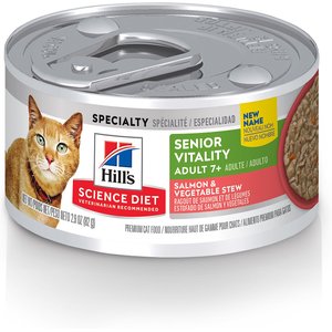 Hill's Science Diet Adult 7+ Senior Vitality Salmon & Vegetable Stew Canned Cat Food, 2.9-oz, case of 24