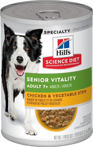 Hill's Science Diet Adult 7+ Senior Vitality Chicken & Vegetable Stew Canned Dog Food, 12.5-oz, case of 12 slide 1 of 11
